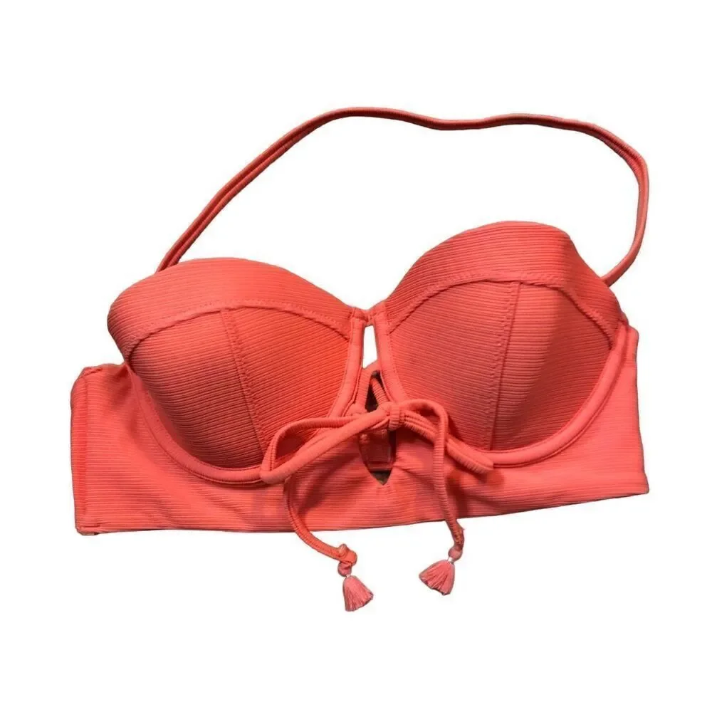 Coral orange Cape Juby coral underwire push up plunge bikini top size S